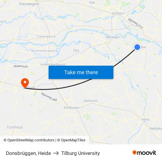 Donsbrüggen, Heide to Tilburg University map