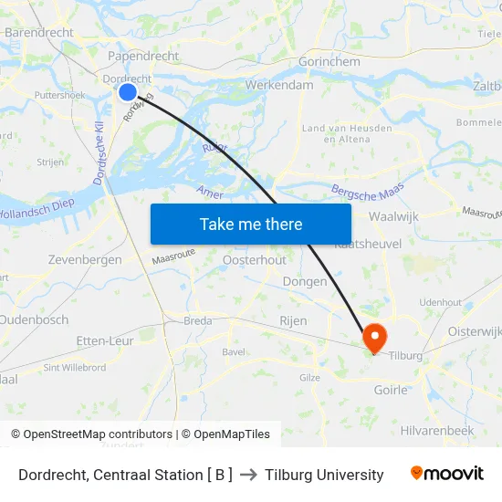 Dordrecht, Centraal Station [ B ] to Tilburg University map