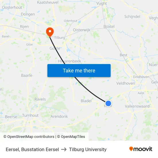 Eersel, Busstation Eersel to Tilburg University map