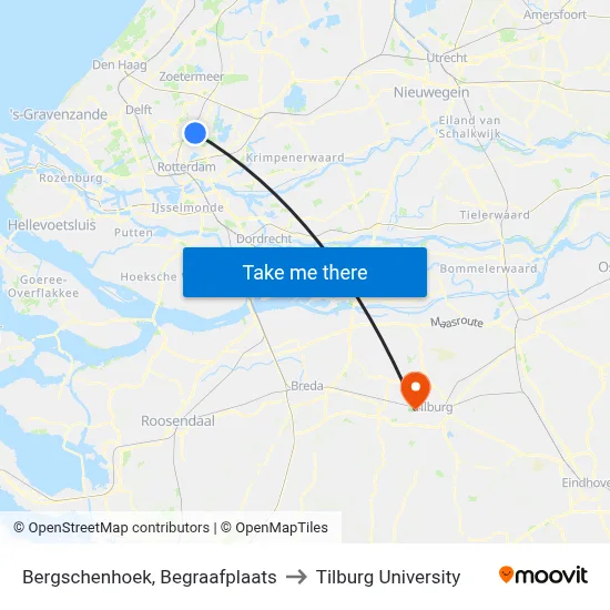Bergschenhoek, Begraafplaats to Tilburg University map