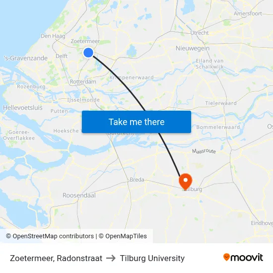 Zoetermeer, Radonstraat to Tilburg University map