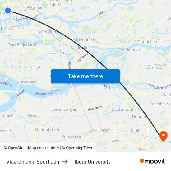 Vlaardingen, Sportlaan to Tilburg University map