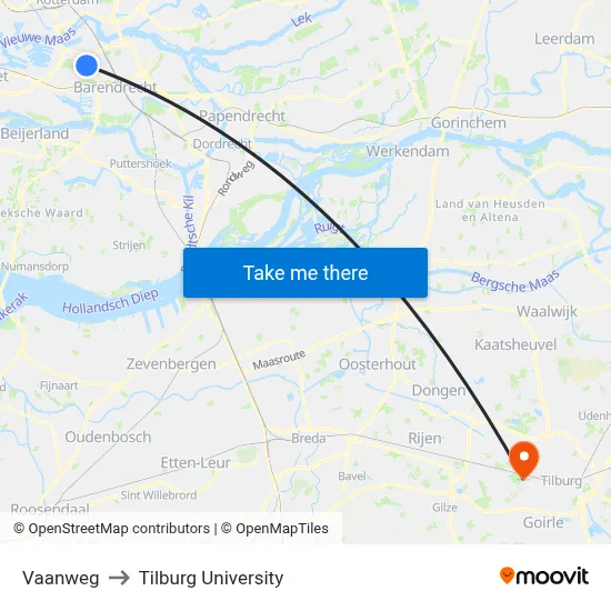 Vaanweg to Tilburg University map