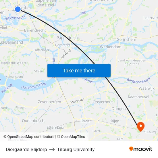 Diergaarde Blijdorp to Tilburg University map