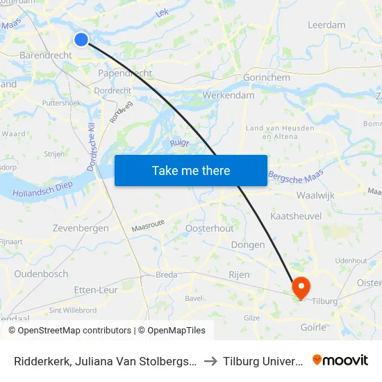 Ridderkerk, Juliana Van Stolbergstraat to Tilburg University map