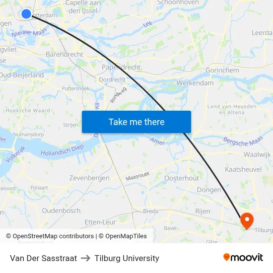 Van Der Sasstraat to Tilburg University map