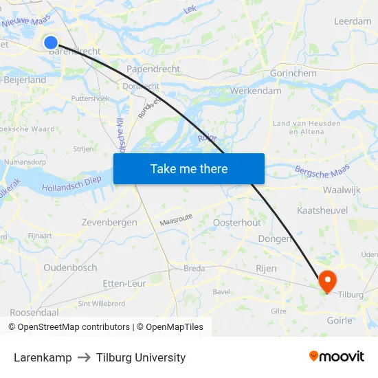 Larenkamp to Tilburg University map
