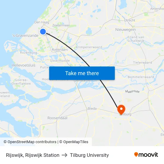 Rijswijk, Rijswijk Station to Tilburg University map