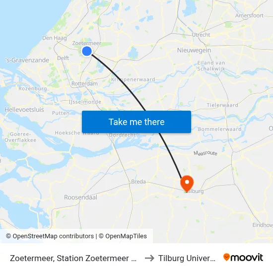 Zoetermeer, Station Zoetermeer Oost to Tilburg University map
