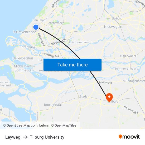 Leyweg to Tilburg University map