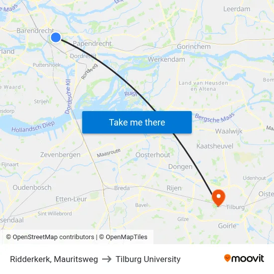 Ridderkerk, Mauritsweg to Tilburg University map