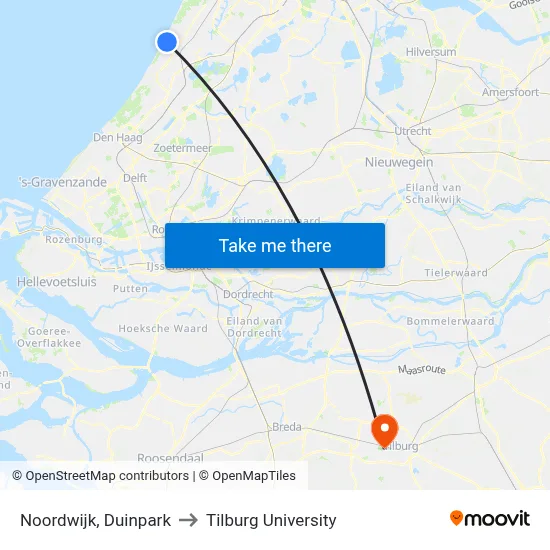 Noordwijk, Duinpark to Tilburg University map