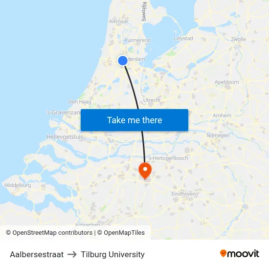 Aalbersestraat to Tilburg University map