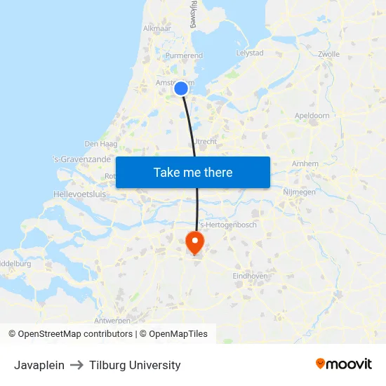 Javaplein to Tilburg University map