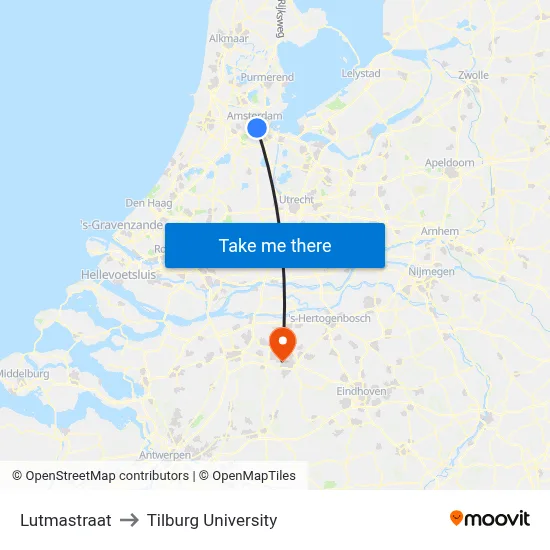 Lutmastraat to Tilburg University map