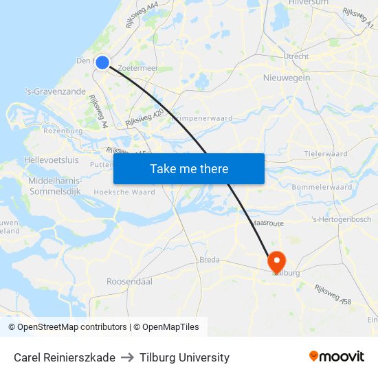Carel Reinierszkade to Tilburg University map