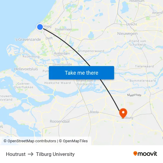Houtrust to Tilburg University map