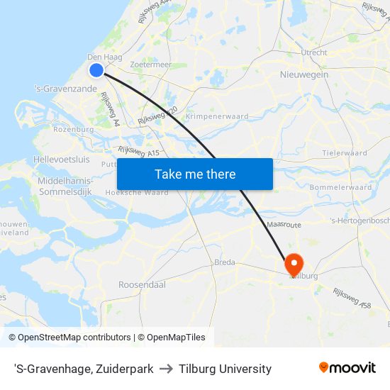 'S-Gravenhage, Zuiderpark to Tilburg University map