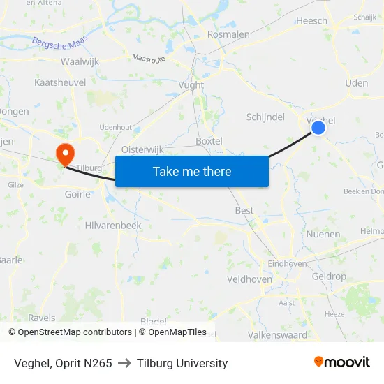 Veghel, Oprit N265 to Tilburg University map