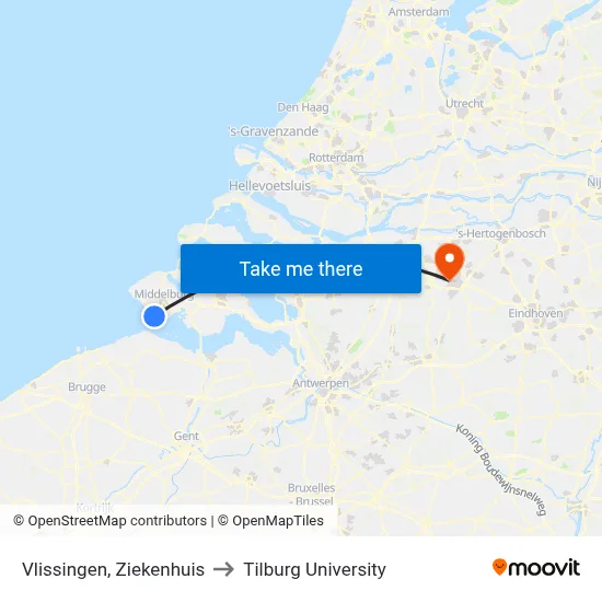 Vlissingen, Ziekenhuis to Tilburg University map