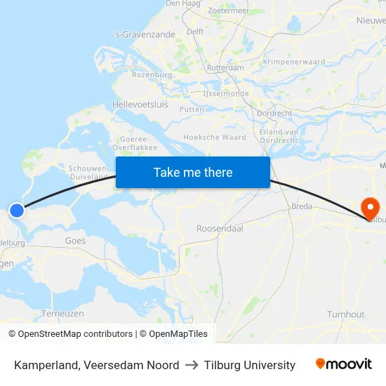 Kamperland, Veersedam Noord to Tilburg University map