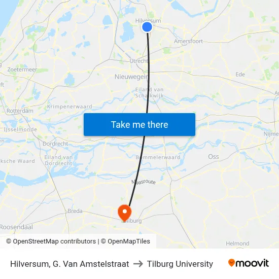 Hilversum, G. Van Amstelstraat to Tilburg University map
