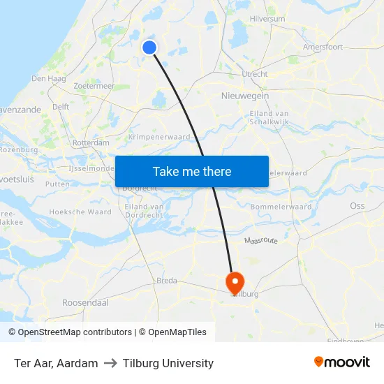 Ter Aar, Aardam to Tilburg University map