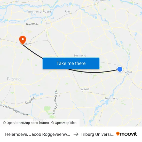 Heierhoeve, Jacob Roggeveenweg to Tilburg University map