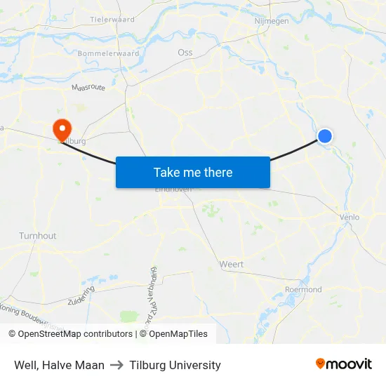 Well, Halve Maan to Tilburg University map