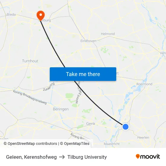 Geleen, Kerenshofweg to Tilburg University map