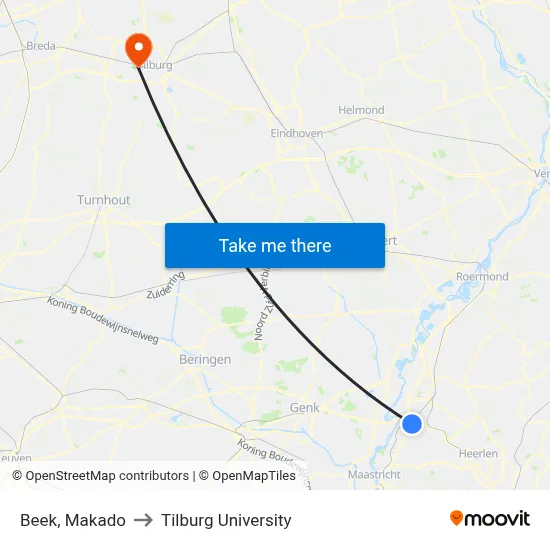 Beek, Makado to Tilburg University map