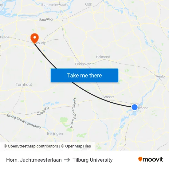 Horn, Jachtmeesterlaan to Tilburg University map