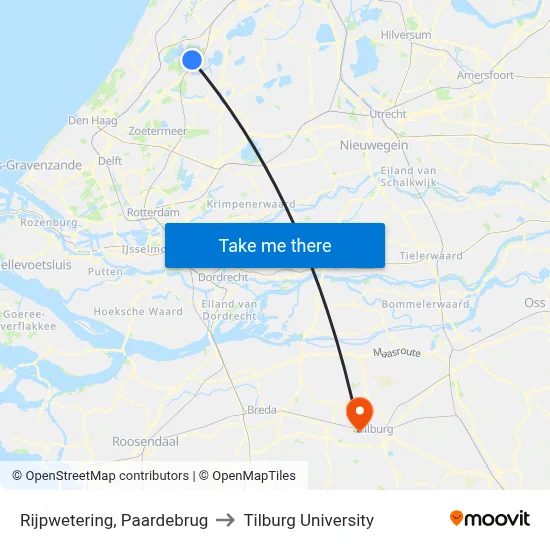 Rijpwetering, Paardebrug to Tilburg University map