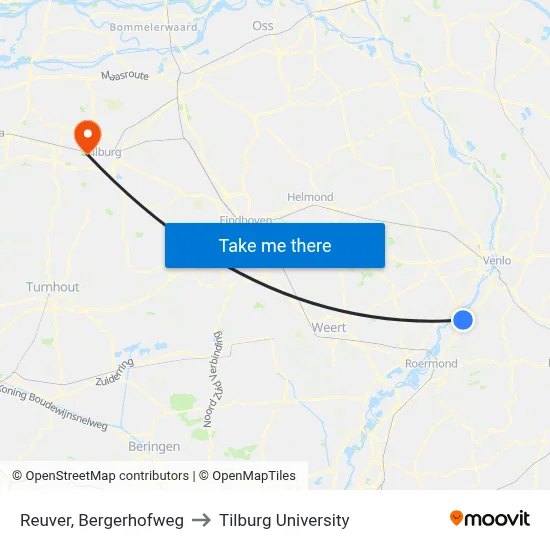 Reuver, Bergerhofweg to Tilburg University map