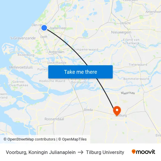 Voorburg, Koningin Julianaplein to Tilburg University map