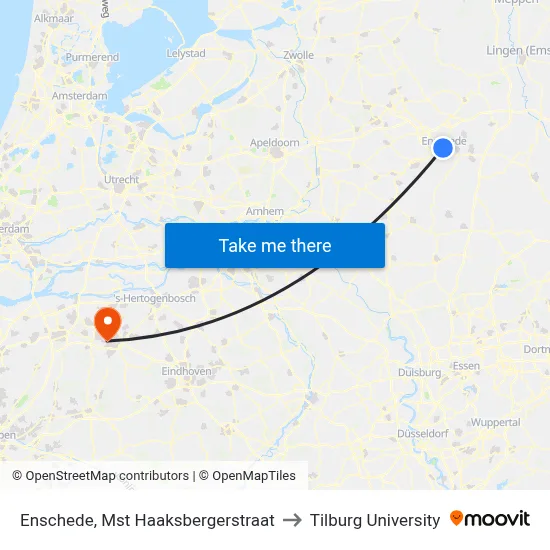 Enschede, Mst Haaksbergerstraat to Tilburg University map