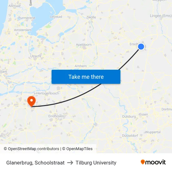 Glanerbrug, Schoolstraat to Tilburg University map