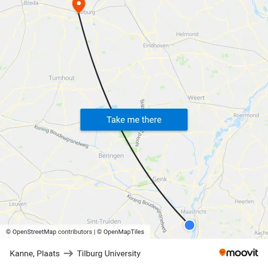 Kanne, Plaats to Tilburg University map