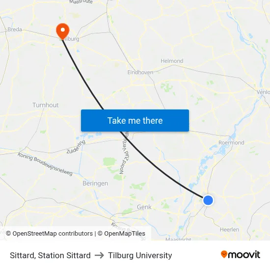 Sittard, Station Sittard to Tilburg University map
