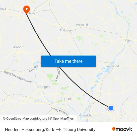 Heerlen, Heksenberg/Kerk to Tilburg University map