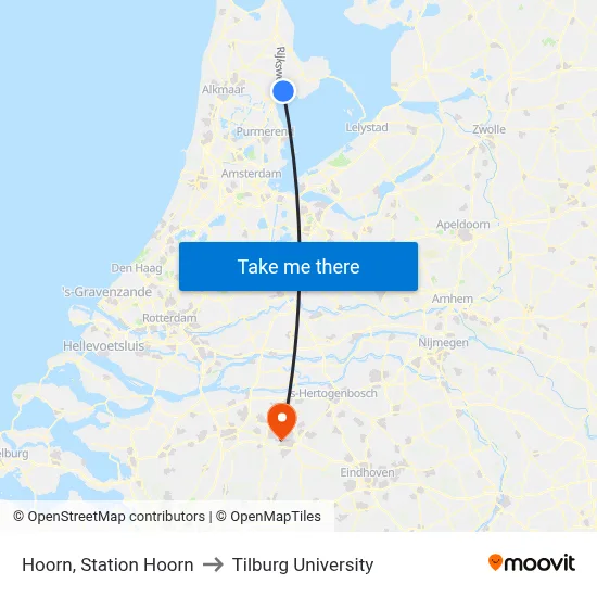 Hoorn, Station Hoorn to Tilburg University map