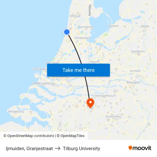 Ijmuiden, Oranjestraat to Tilburg University map