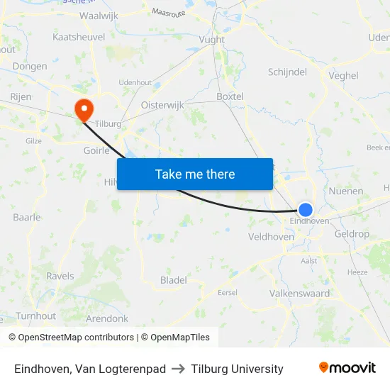 Eindhoven, Van Logterenpad to Tilburg University map
