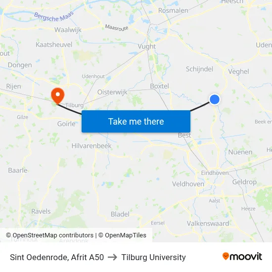 Sint Oedenrode, Afrit A50 to Tilburg University map