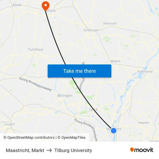Maastricht, Markt to Tilburg University map