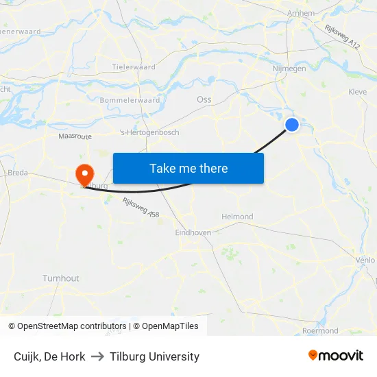 Cuijk, De Hork to Tilburg University map