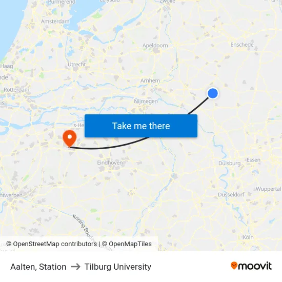 Aalten, Station to Tilburg University map