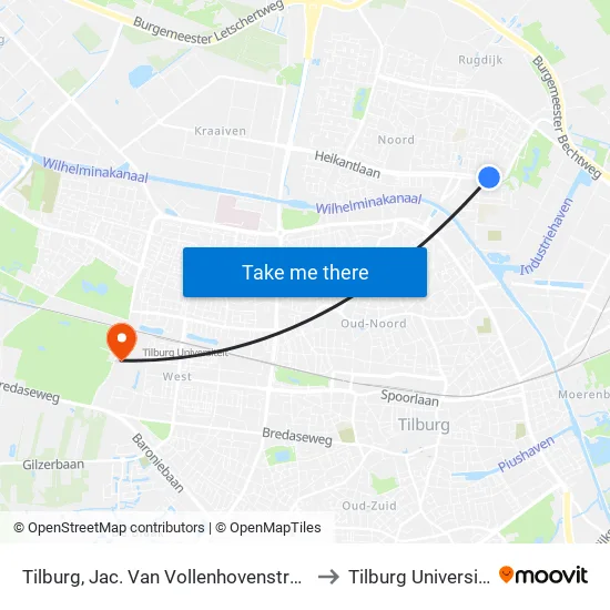 Tilburg, Jac. Van Vollenhovenstraat to Tilburg University map