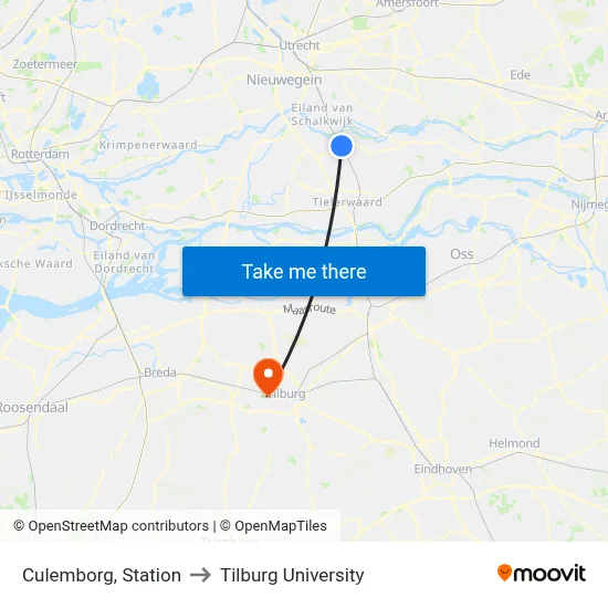 Culemborg, Station to Tilburg University map