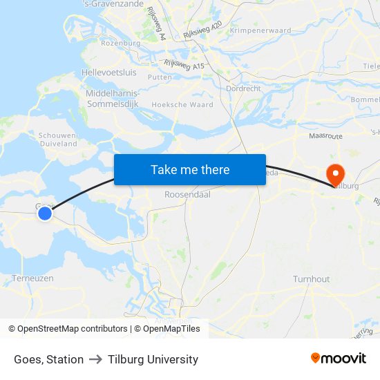 Goes, Station to Tilburg University map